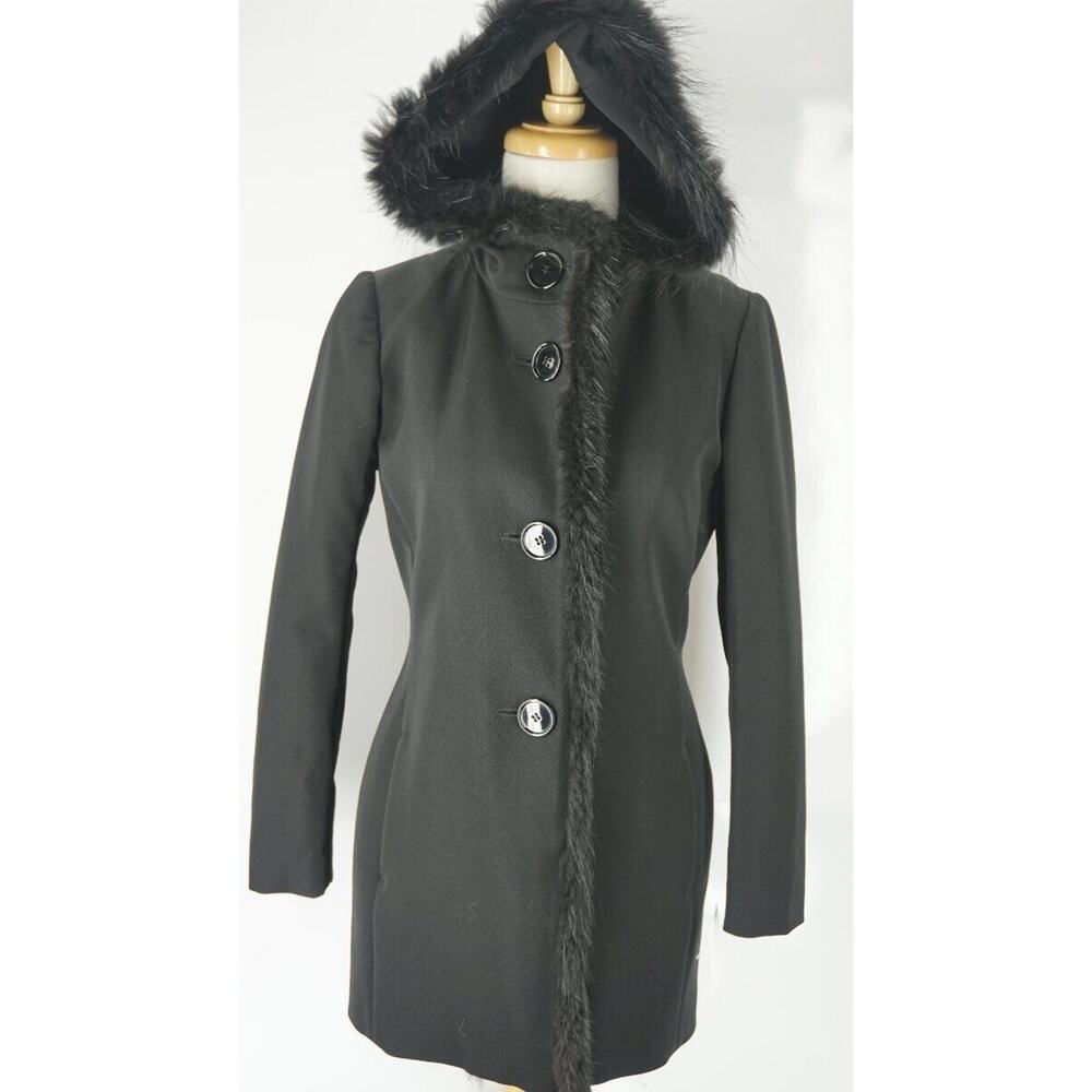Prada Black Fur Trim Hooded Women's Trench Coat Size 40 EU 4 US New $2375 Italy